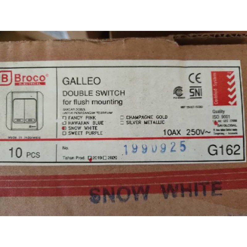 BROCO GALLEO IB SAKLAR SERI PUTIH WHITE G162 G16255S INBOW TANAM 2 GANG SWITCH DOUBLE HARGA GROSIR