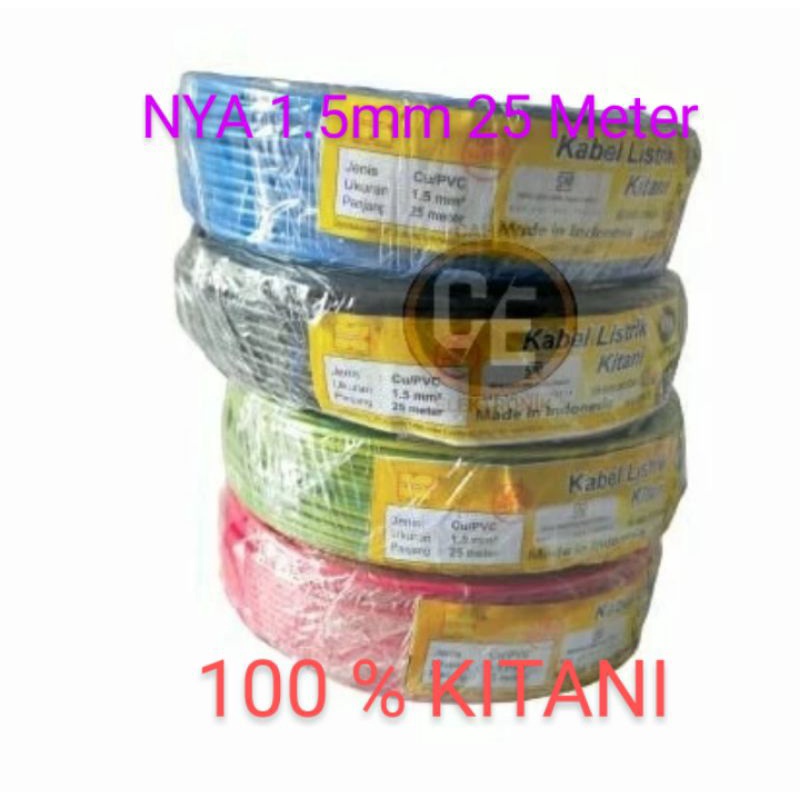 Kabel Listrik nya 1.5 mm 25 Meter Kitani / Kabel Tunggal NYA Kitani 1.5 mm 25 Meter Full