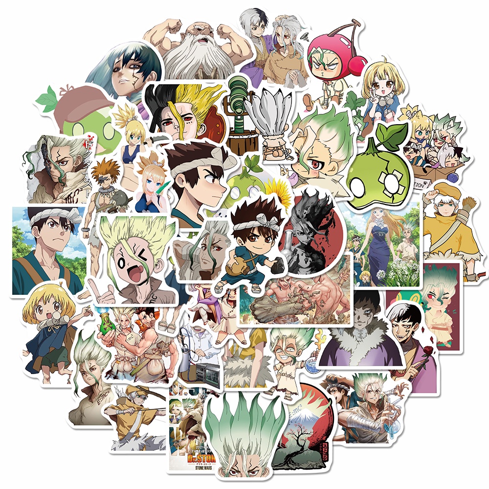 50 Pcs Stiker Motif Kartun Anime Dr. Stone War Tahan Air Untuk Dekorasi Notebook