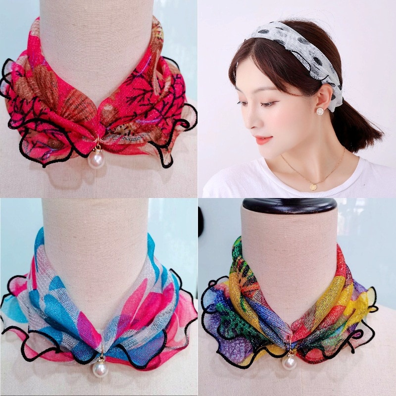 Syal leher pencetakan sederhana temperamen Korea Fashion Wanita Mini scarf Aksesoris