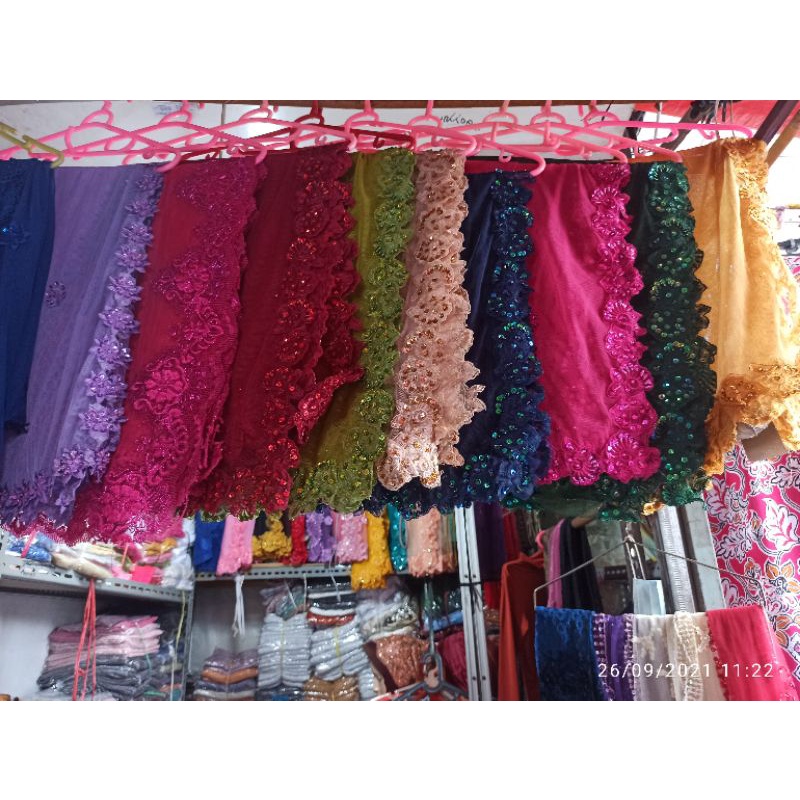 [TERMURAH] Selendang Bordir Payet || selendang akad || Selendang Pengantin Payet-4