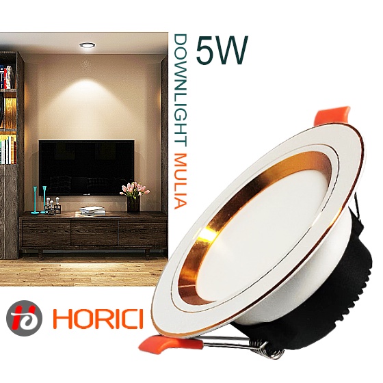 Horici Asli Full Terang 5W Body Silver &amp; Gold Lampu Downlight Led Plafon Putih / Warm White / 3 Warna-Putih+Kuning+Ww