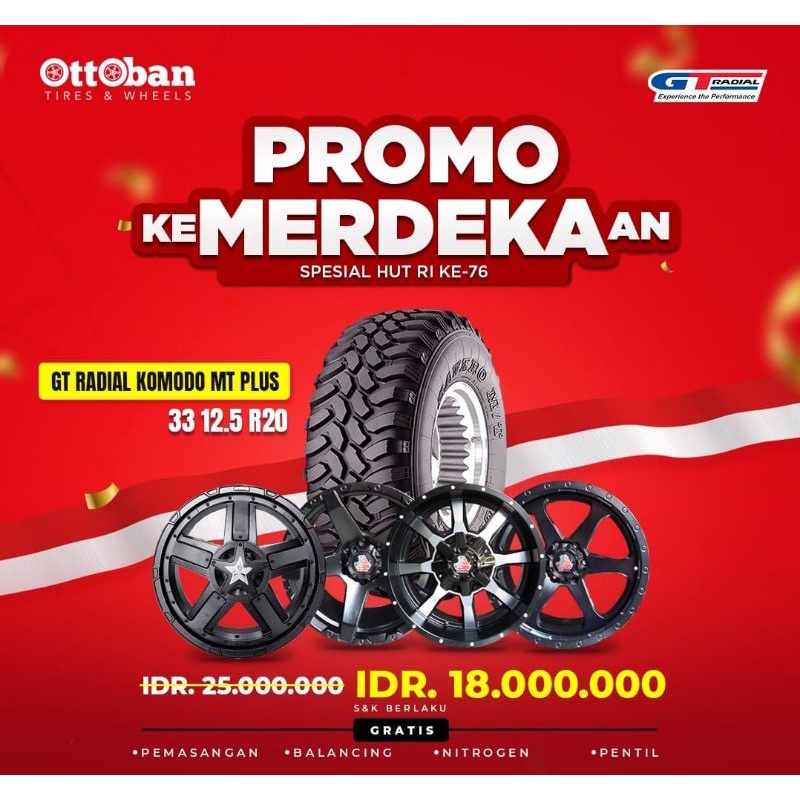 Promo Kemerdekaan Velg Ring 20 + Ban GT Radial Komodo MT Plus 33 12.5 R20