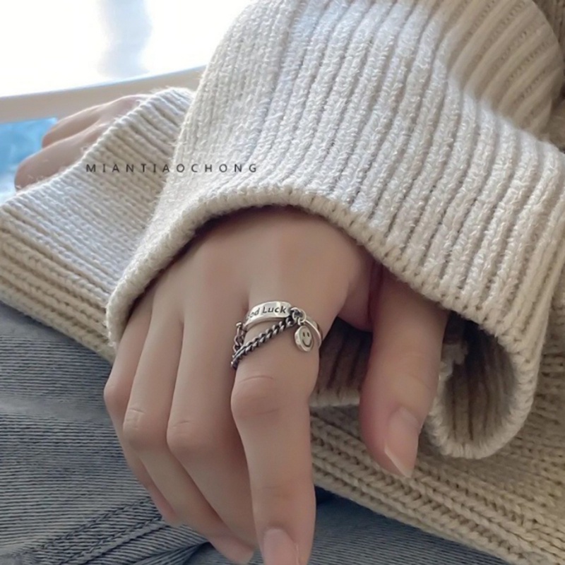 Set Cincin Adjustable Motif Smiley Gaya Retro Hip-Hop Korea Untuk Unisex