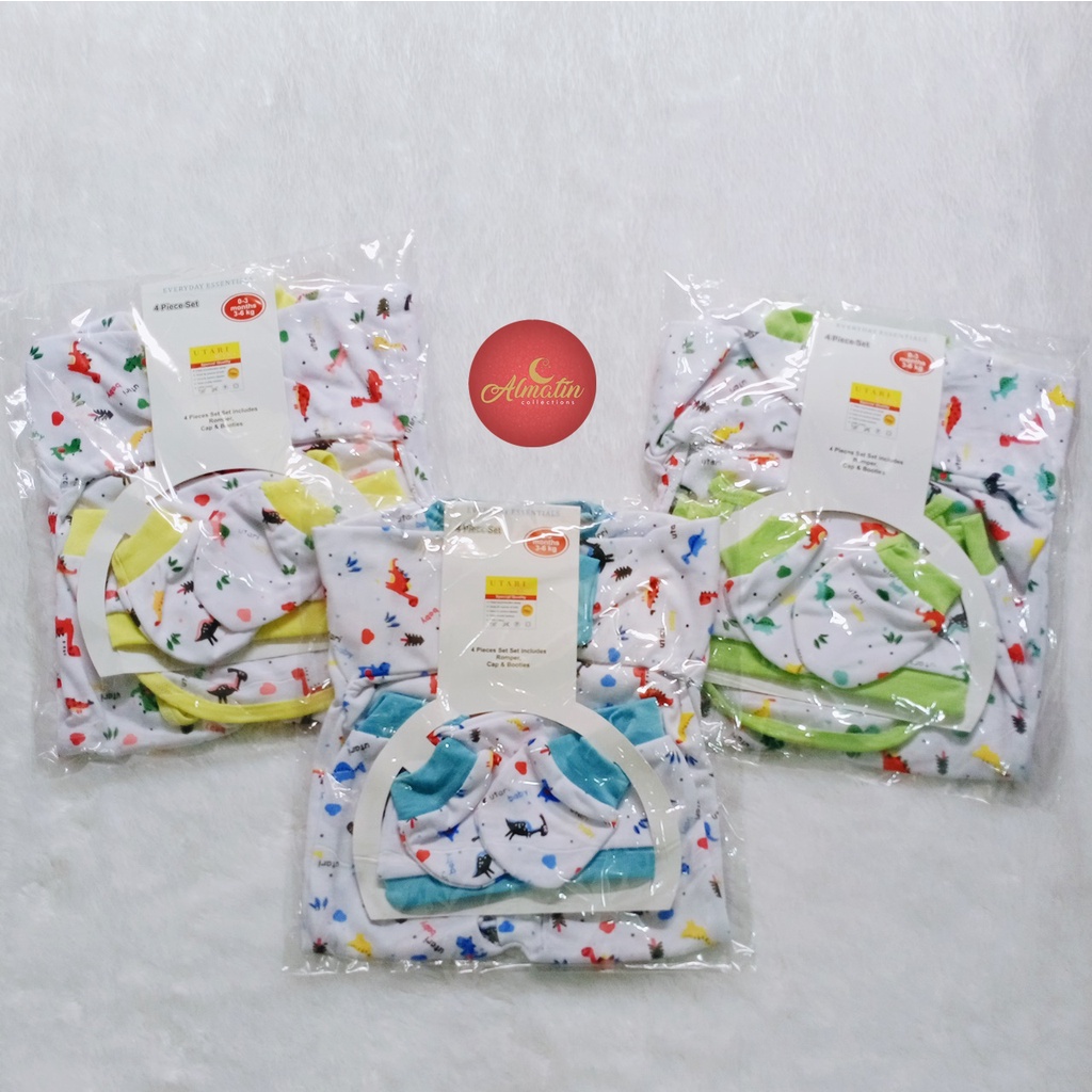 4 IN 1 Jumper SET Bayi Slaber Topi dan Sarung Tangan/Sleepsuit Bayi Jumsuit