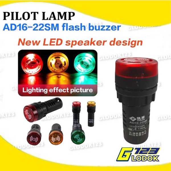 Pilot Lamp Buzzer LED 22mm AC220V Dengan Suara Alarm AD16-22SM