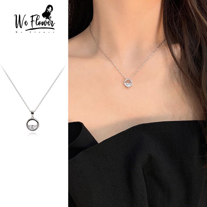 We Flower Trendy Silver Sparkling Stone Pendant Necklace for Women Chic Shining Spring Water Charm Collarbone Necklaces Clavicle Chain Jewelry