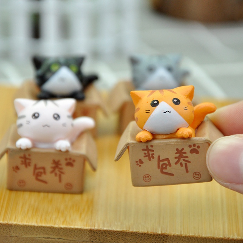 Paper Box Cat Mini Kucing Patung Dekorasi Kue Mini Fairy Garden Resin Craft Ornamen Mainan