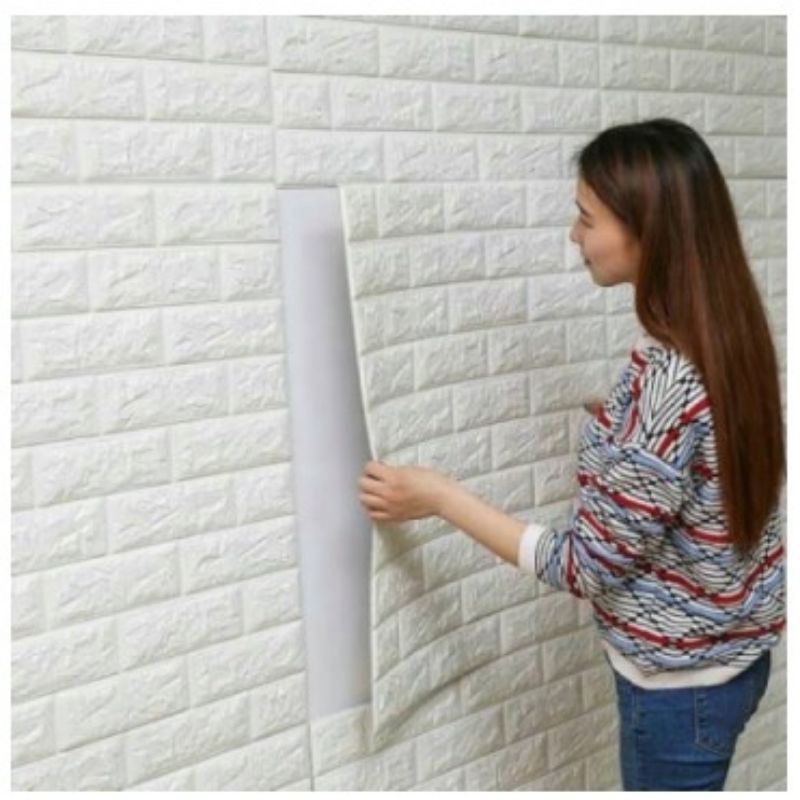 *Bisa COD* Wallpaper Dinding Foam Tebal 3D Bata Putih 70cm x 77cm Premium-2