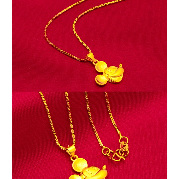 Goldkingdom Kalung Rantai Emas Asli Kadar 375 Dengan Liontin Mickey Mouse Untuk Wanita