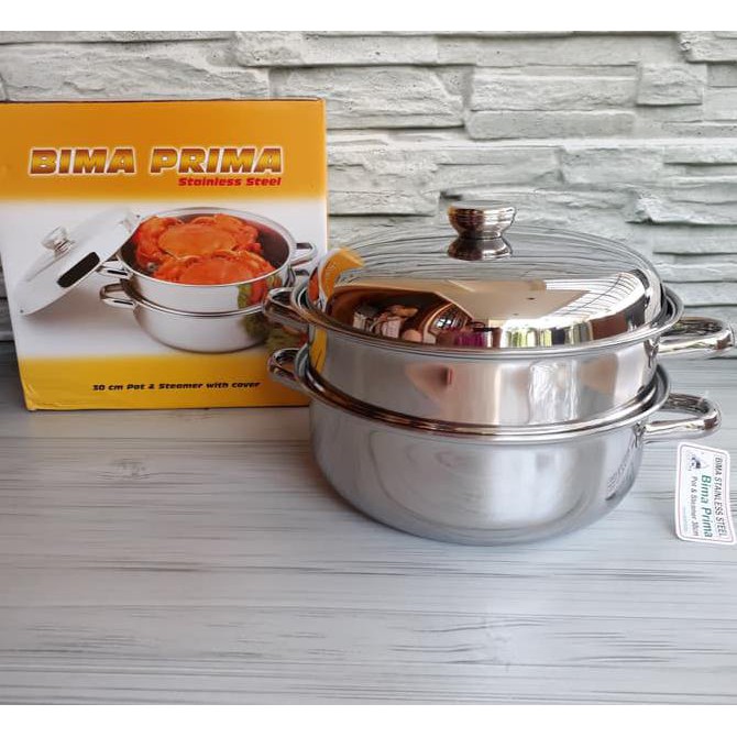 Bima Prima Pot & Steamer / Panci + Kukusan 30Cm Stainless New Promo