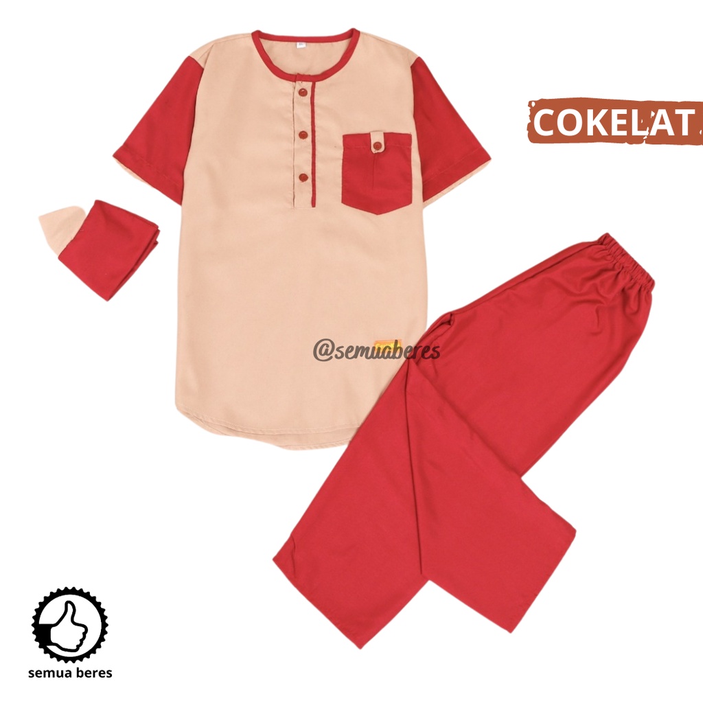 Setelan Baju Koko Anak MIX Celana Panjang Peci Set Sarkoci Kemeja Kurta Sarung Polos Kain Katun Laki Cowok Newborn Baby Bayi TK SD Sekolah Madrasah Pesantren Muslim Islam Warna Remaja Kokoh Umur Usia 0 1 2 3 4 5 6 7 8 9 Tahun 10 11 12 18 24 Bulan Salur