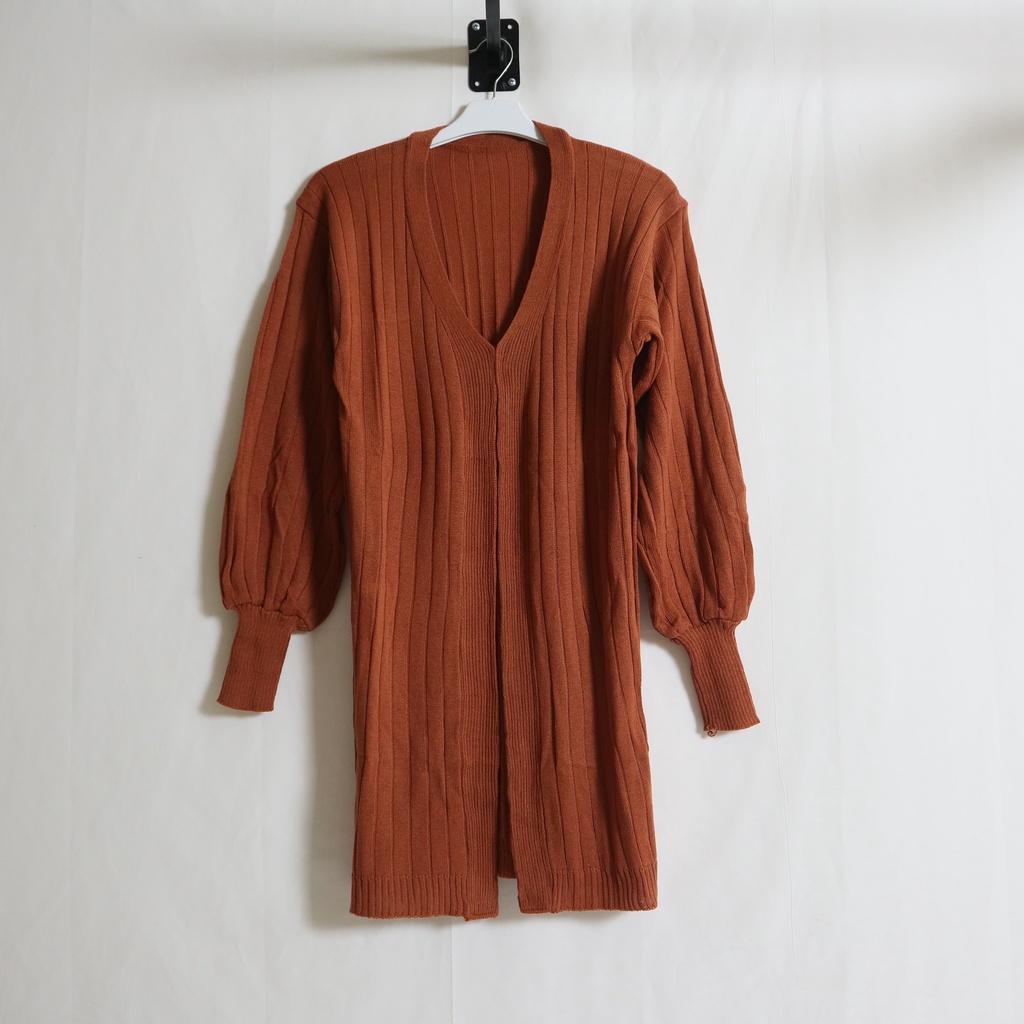 Bubble Long Cardy | Cardigan Rajut Wanita | long outer cardy-CORAL