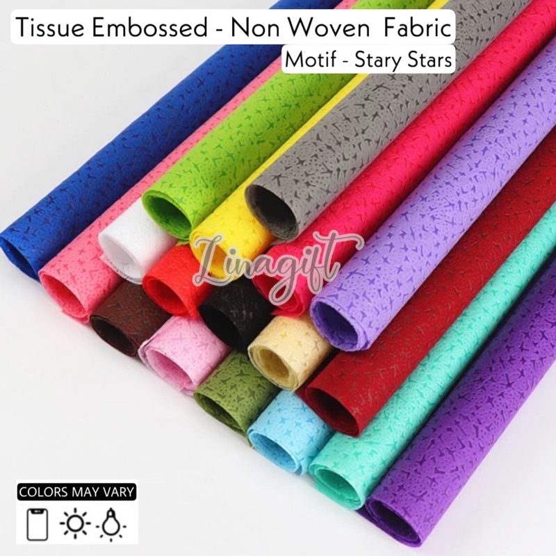 ( 3 Lembar ) STARY STARS - TISSUE EMBOSSED / NON WOVEN FABRIC - FLOWER WRAPPING PAPER - TISU EMBOS / KERTAS BUNGA - FLORIST