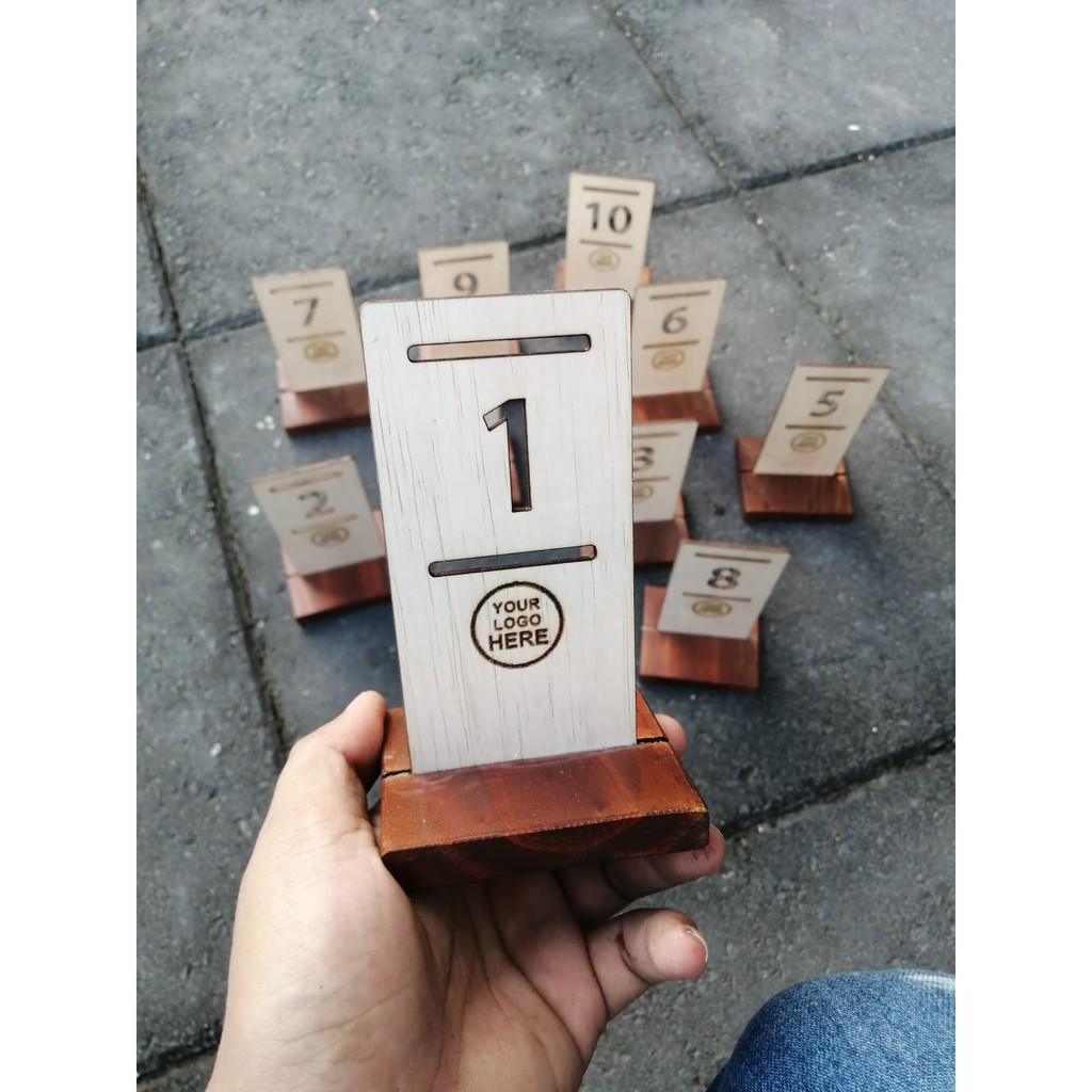Nomor Meja Kayu Minimalis Lasercut Custom Logo