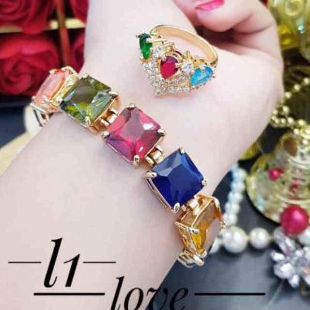 Xuping set batu warna warni lapis emas 24k 2212