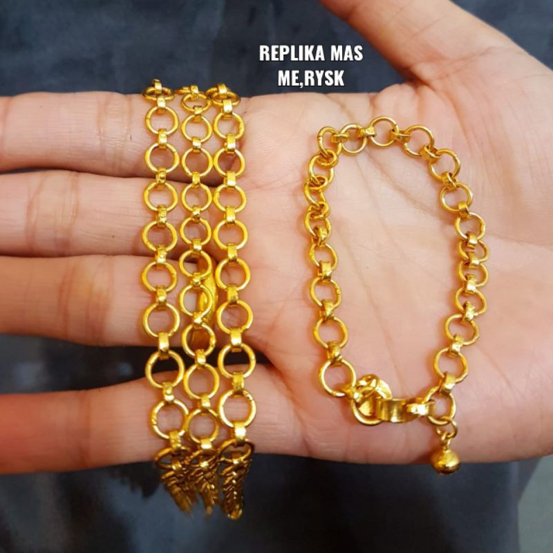 Gelang bulat  G2 lapis emas 24k /REPLIKA BISA ANAK/DEWASA ,tahan lama,awet,persis seperti asli,tahan,cantik)