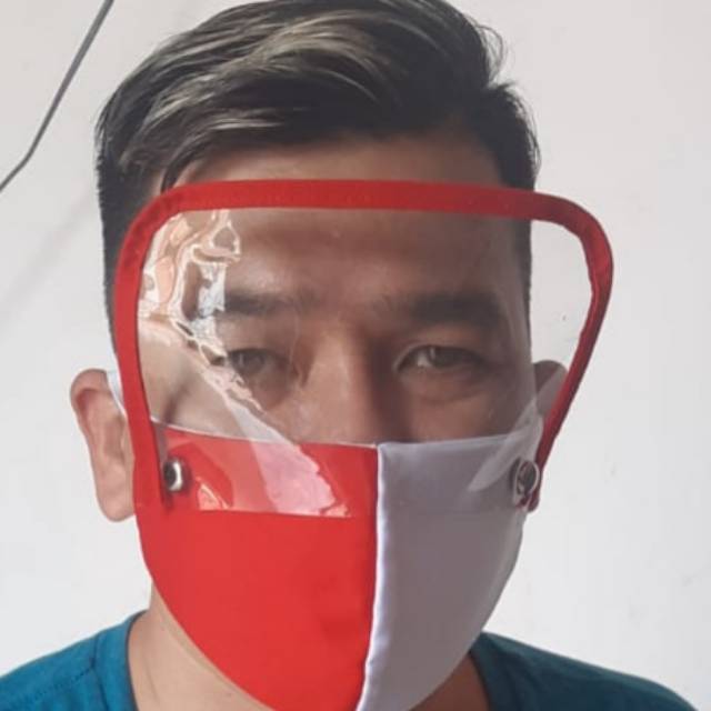 Masker 2 in 1 + Face shield Merah-Putih