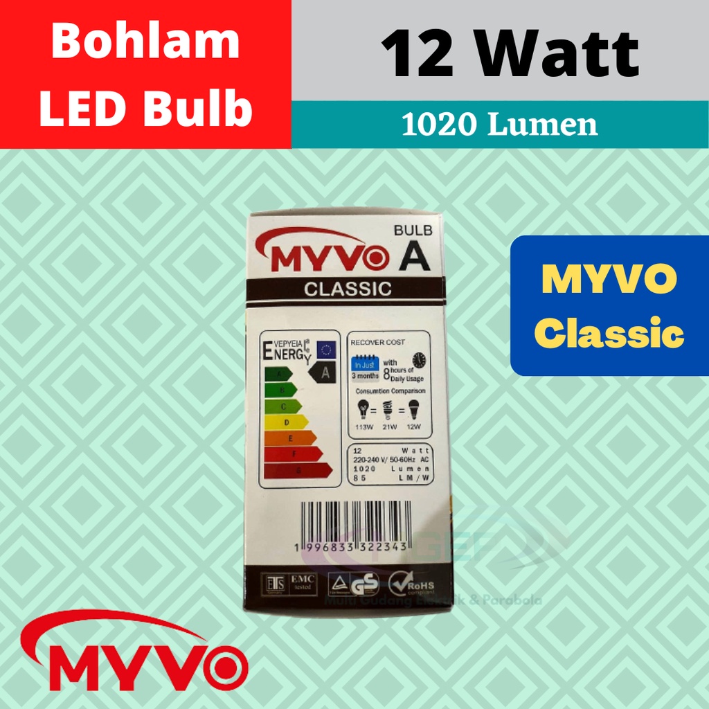 Myvo Classic Lampu Bohlam LED 12 Watt Murah Terang Bergaransi LED BULB