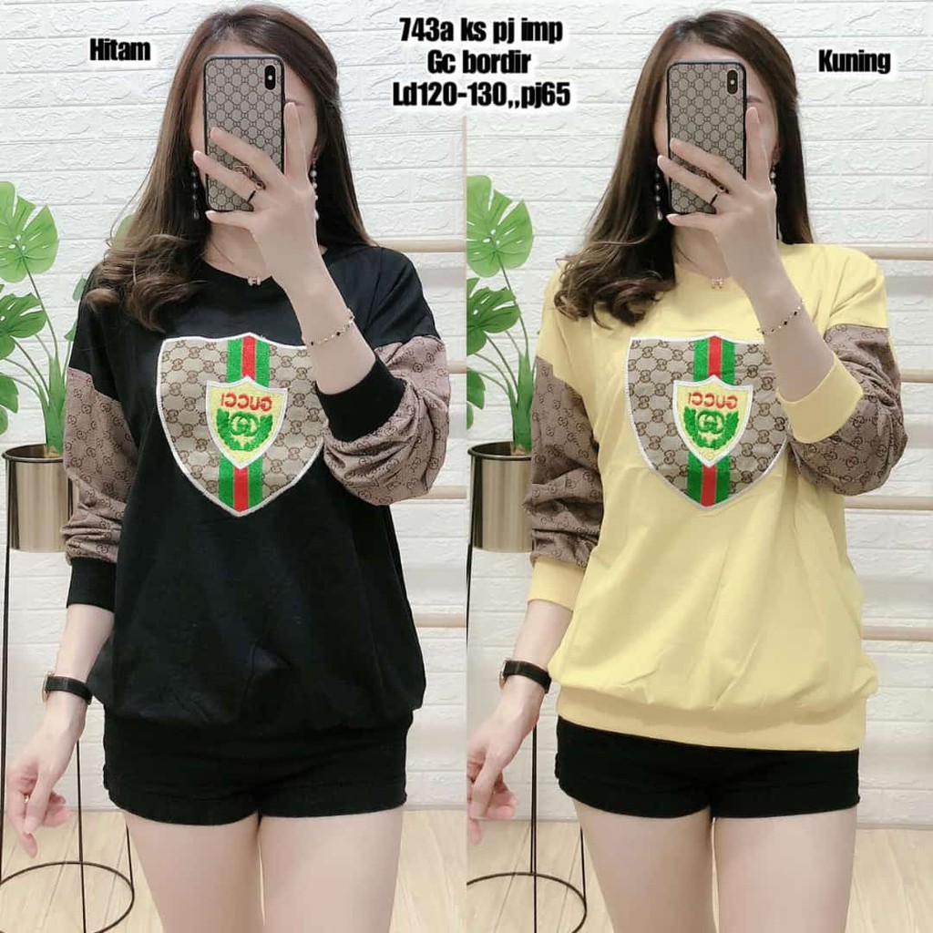 ATASAN KAOS JUMBO IMPORT BAJU BORDIR GUCCI LENGAN PANJANG KAOS FASHION WANITA IMPORT MURAH 743