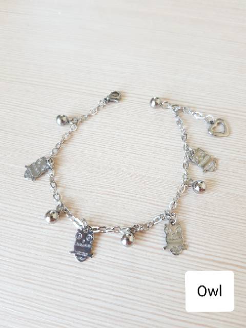 SET Gelang Tangan Kaki Owl Titaniun Silver Antikarat