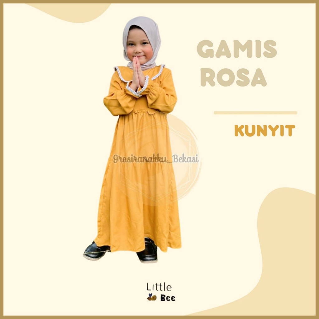 Gamis Anak Rosa Rayon LittleBee Warna Kunyit Size 2-8 thn