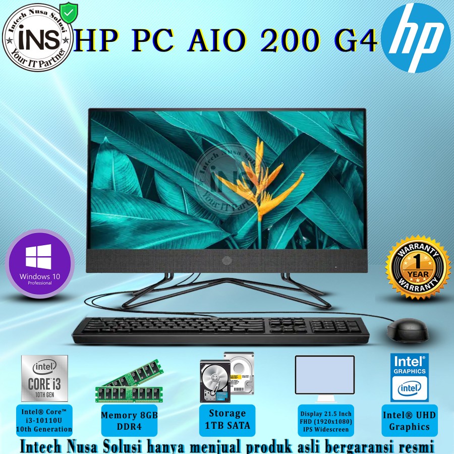 HP PC AIO 200 G4 69PA i3-10110U 8GB 1TB SATA DVDRW WIN10PRO 1YR
