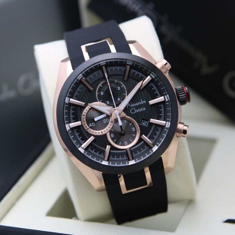 Jam Tangan Alexandre Christie AC 6582 MC Tali Rubber Pria / Cowok Original