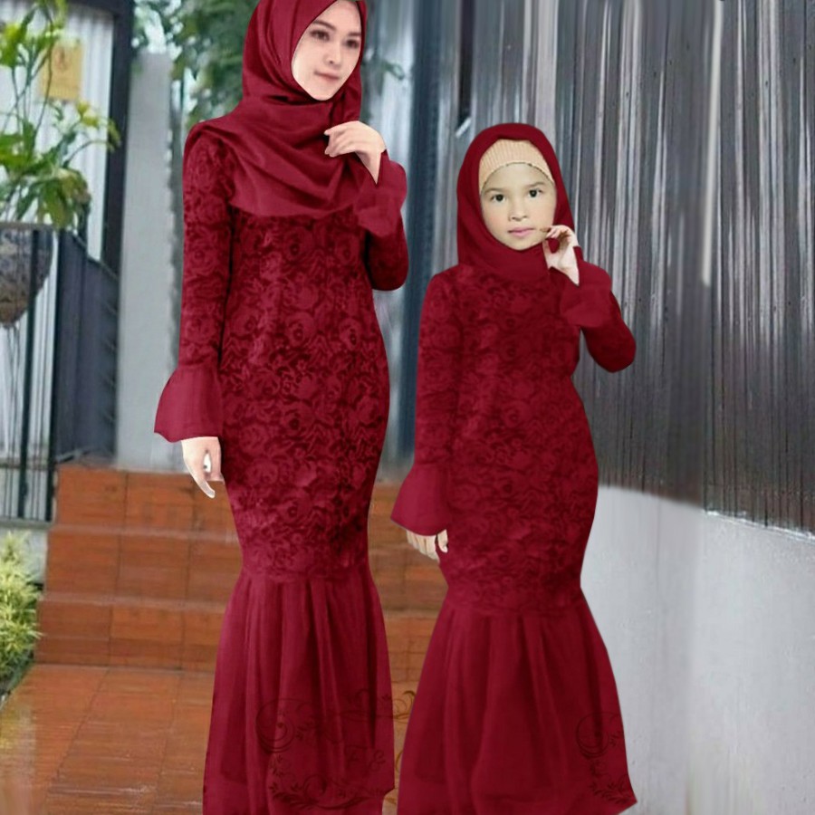 Baju Couple Ibu dan Anak Perempuan Gamis Couple Keluarga Muslim Gamis Kapel Brukat Ukuran Jumbo