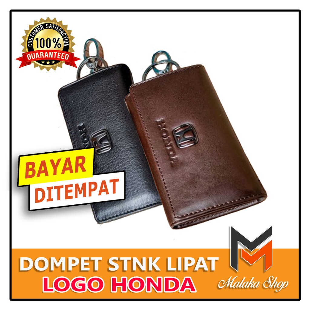 Dompet STNK Mobil kulit asli gantungan kunci mobil lipat (tiga) logo honda - hitam dan coklat