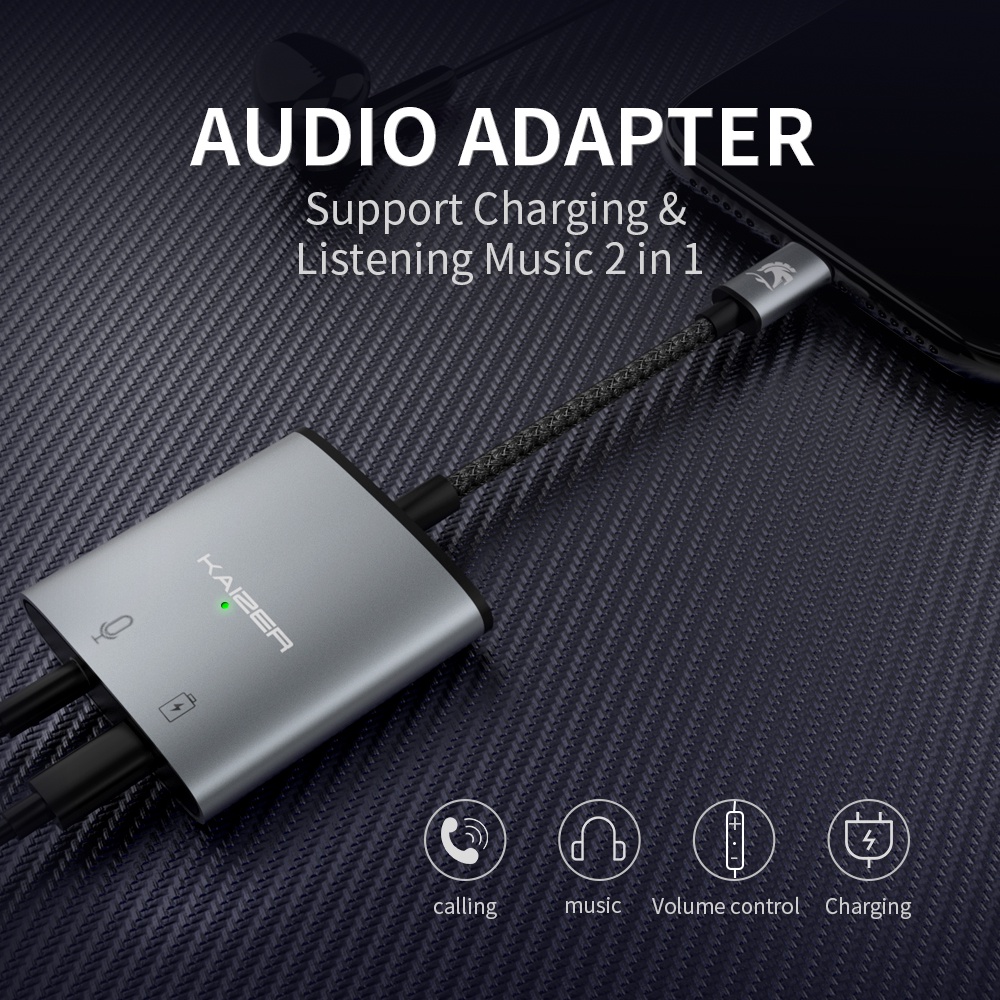 Kaizer Splitter Lightning to Jack 3.5mm Audio Jack Splitter Audio Open Mic