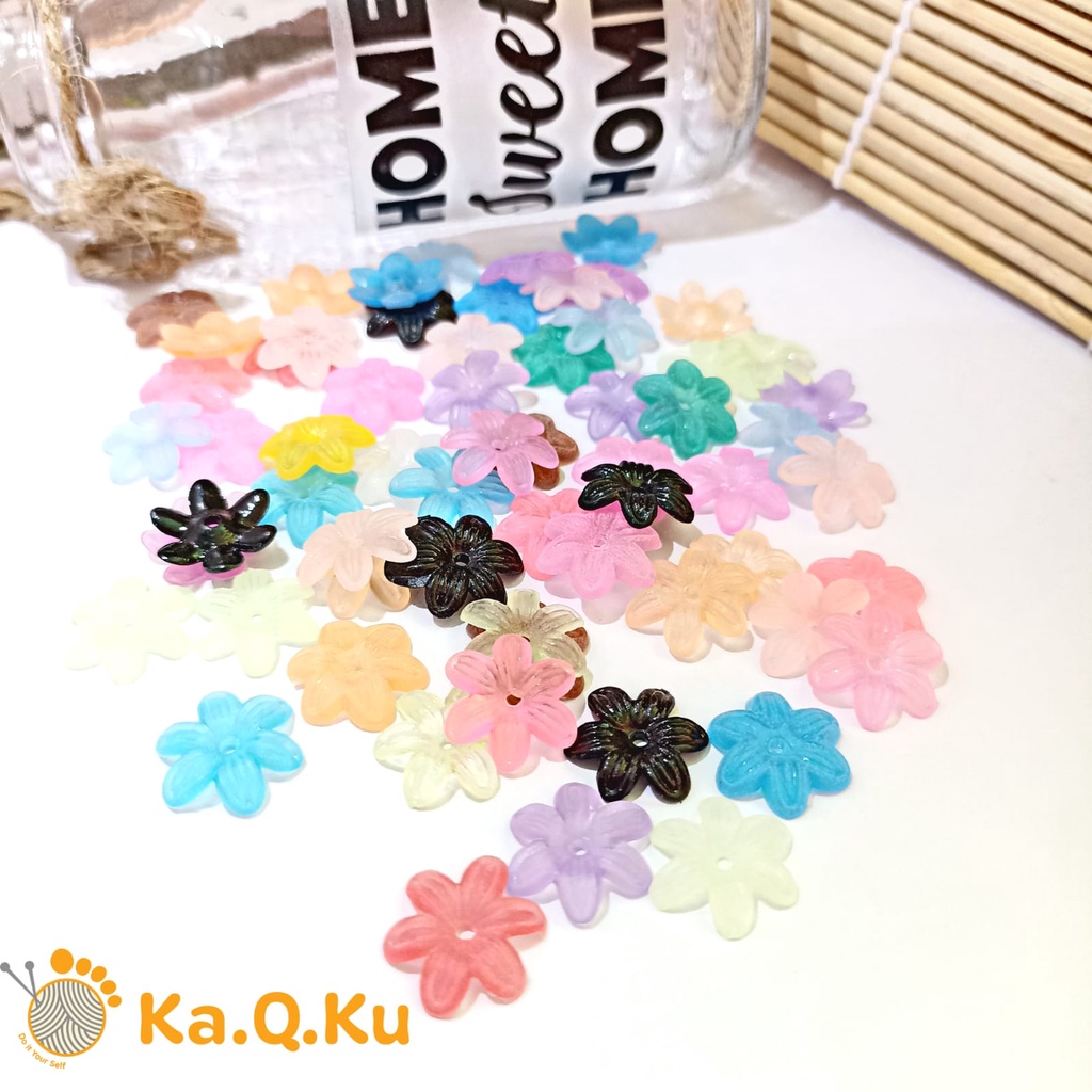 Kelopak Bunga Akrilik / Cangkang Bunga Akrilik Warna Warni - Manik Bunga Kecil Mix - Manik Bunga Bah
