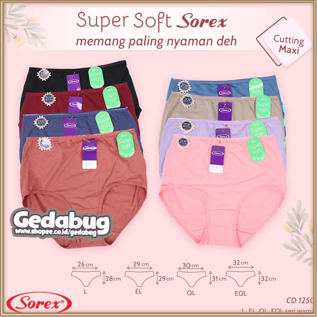 6 Pcs - CD Wanita Sorex 1250 Cutting Maxi | Celana dalam wanita Supersoft &amp; Big Size | Gedabug