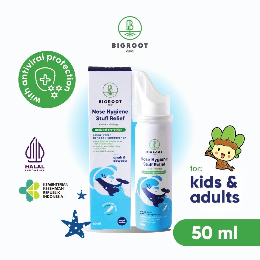 Pencuci Hidung Anak dan Dewasa Nose Hygiene Stuff Relief Semprot Nasal Spray virus flu alergi 50ml Bigroot Adult Kids