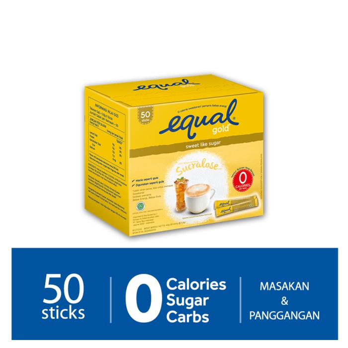 

ds001vv Equal Gold Zero Calories Sweetener- Pemanis Buatan 50 Sticks Fsfs201