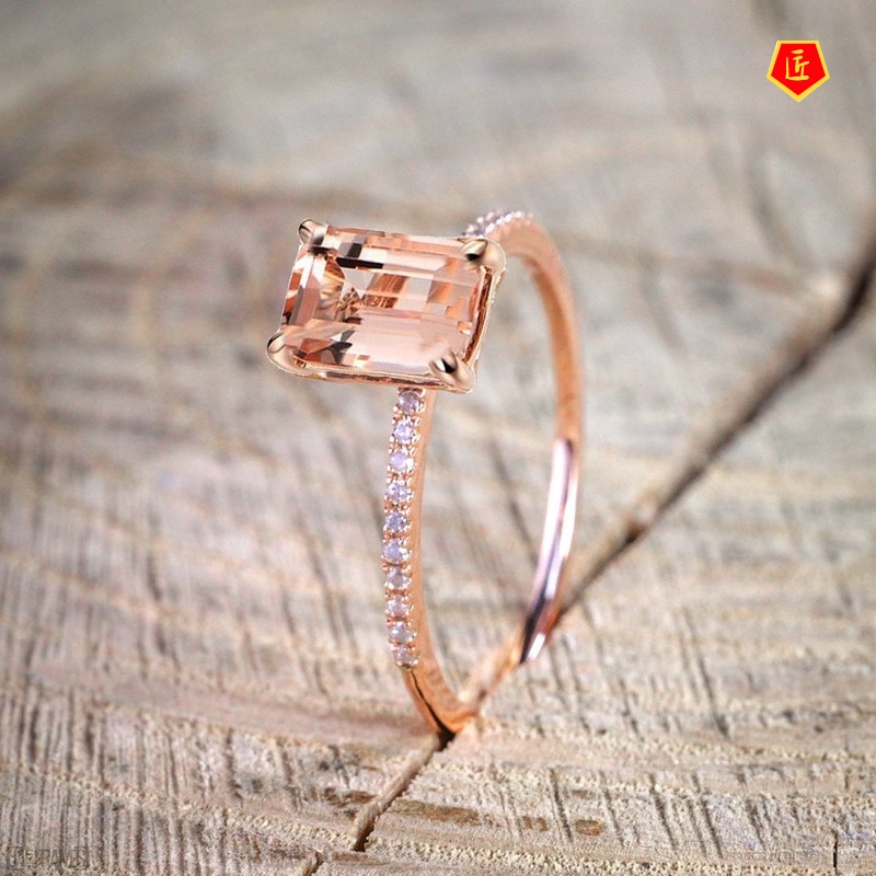 [Ready Stock]18K Rose Gold Ring Set Delicate Micro Inlaid with Diamond