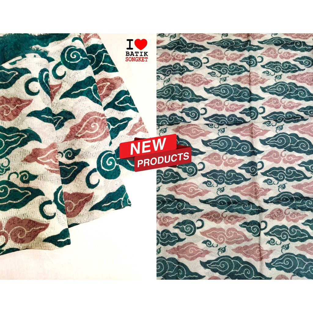 VISCOS MEGA MENDUNG MOTIF 8 CIREBON BAHAN KAIN BATIK CAP VISCOSE VISKOS ATBM  HIJAU PUTIH