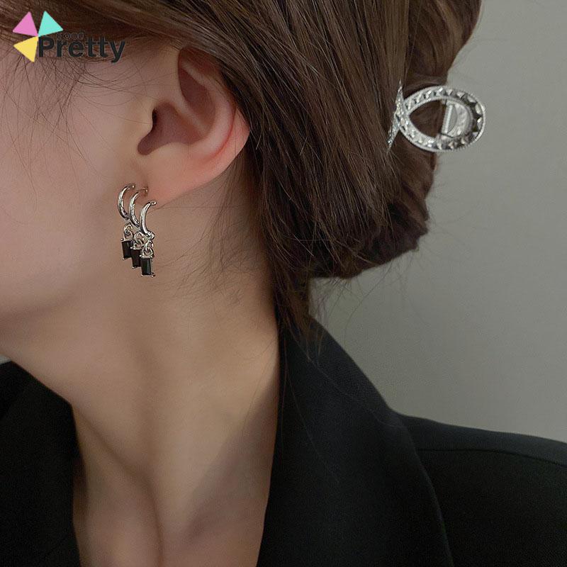 Anting Pejantan Zirkon Gelap Wanita Manis Keren Gaya Niche Design Personality Earrings - PD