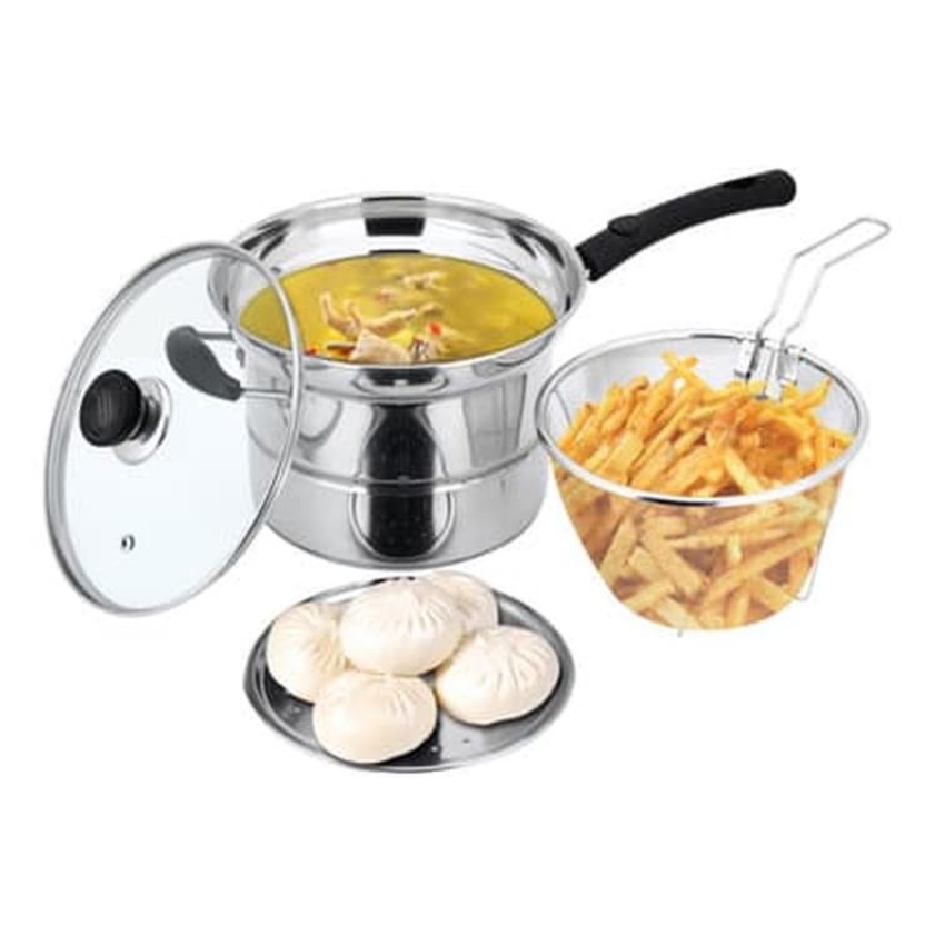 Deep Fryer Q2 218 / Panci Goreng Serbaguna / Deep Fryer Pan 22 CM Multifungsi 3 IN 1 - Panci Kukus Goreng Rebus Serbaguna - Panci Korea Q2 218