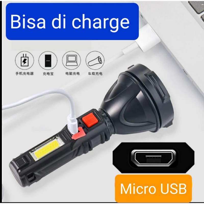 L-830 Senter LED Cas Jarak Jauh Super Terang Anti Air Waterproof Free USB SENTER COB USB CHARGING /FLASHLIGHT L 830 MURAH BERKUALITAS TY-823 Super Terang Senter Recharger 3in1 Senter LED COB