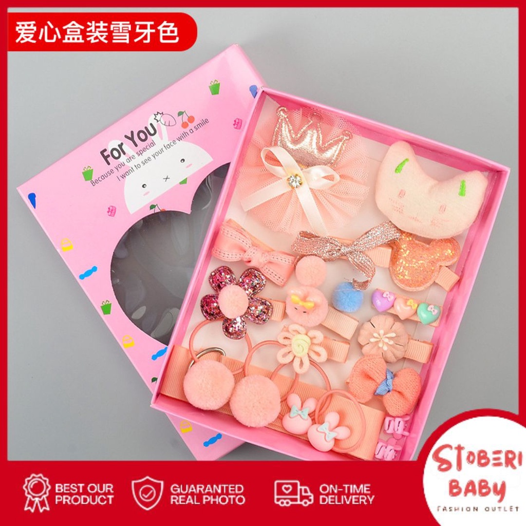 PROMO 10.10 PUNCAK 3.3 stoberi baby - JEPIT FOR YOU Ikat Rambut Karet Pita Anak 18 in 1 Jepit Rambut Anak | Aksesoris Rambut Hair Clip Import