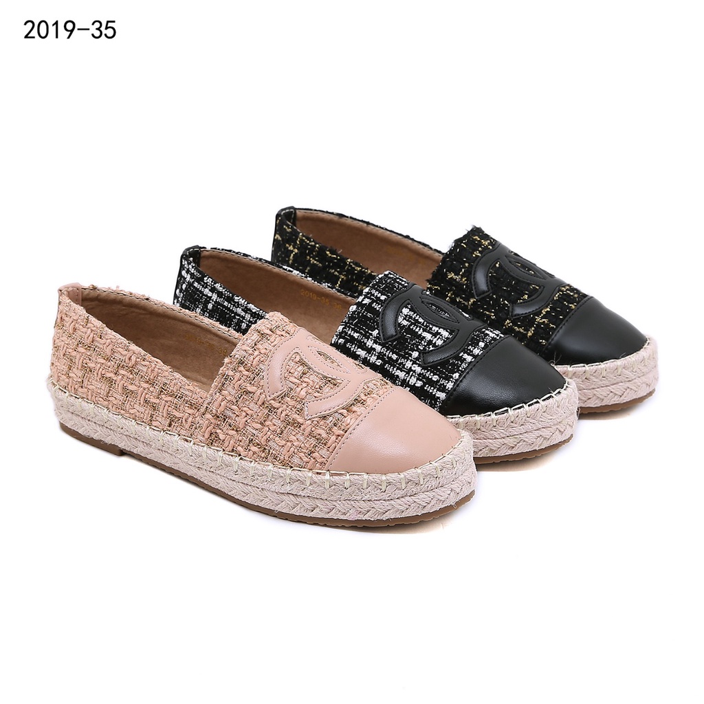 CH Tweed Espadrilles Leather CC Cap Toe Shoes Flats 2019-35