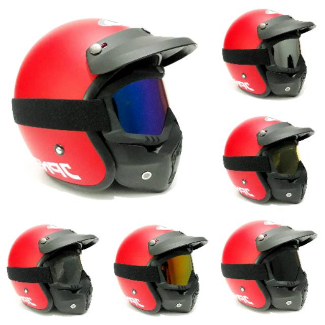 Helm Bogo Jpn Retro Merah Dof Dengan Goggle Mask