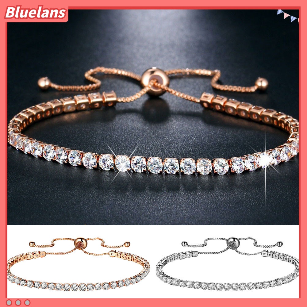 Bluelans Luxury Cubic Zircon Single Row Pull Slider Bracelet Women Adjustable Bangle