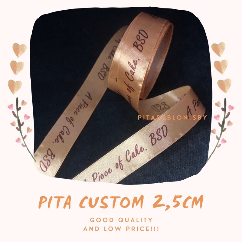 Label pita sablon satin Florist/hijab/baju 2,5 cm