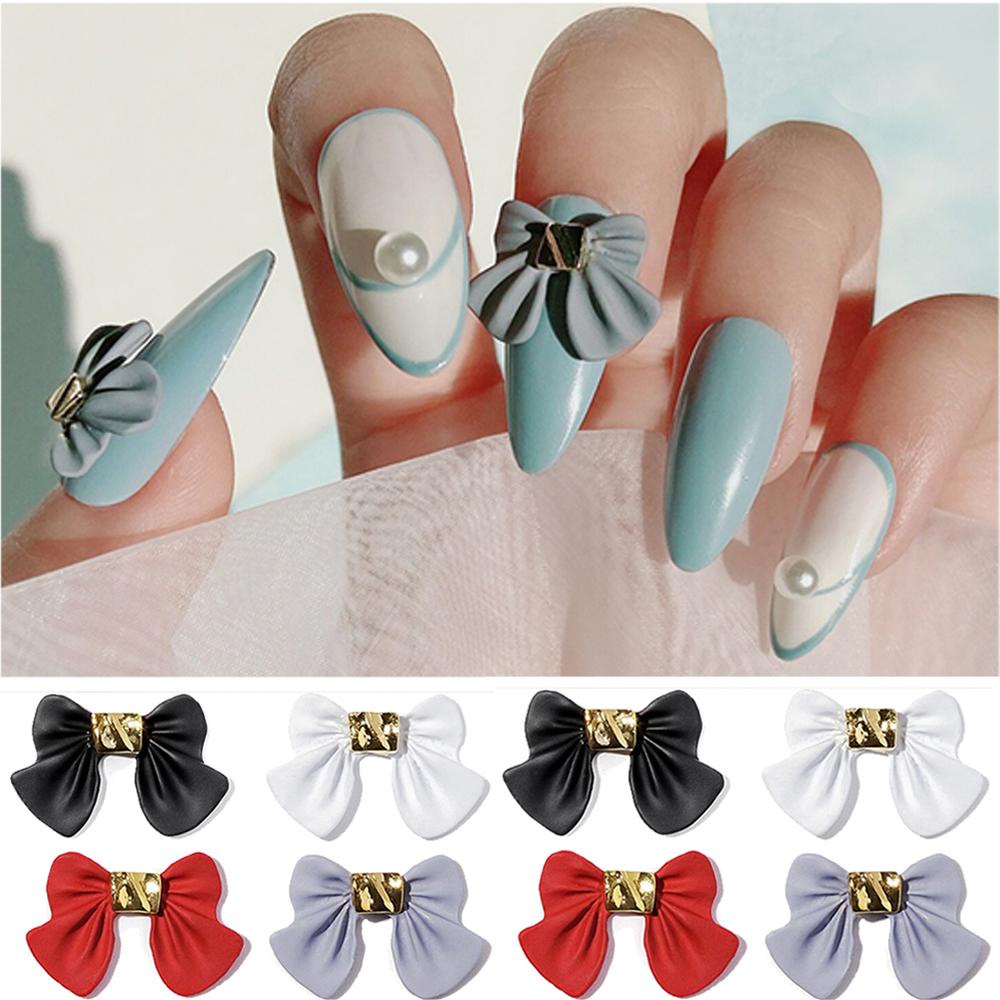 AUGUSTINA Augustina Bow Nail Art Dekorasi 5 Pcs Mewah Charms Gaya Jepang Resin Bow Matte Nail Jewelry