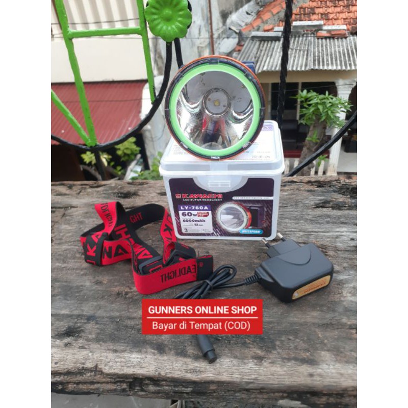 Senter Kepala Kawachi 60 watt waterproof ( anti air)6000 mah LY-760A