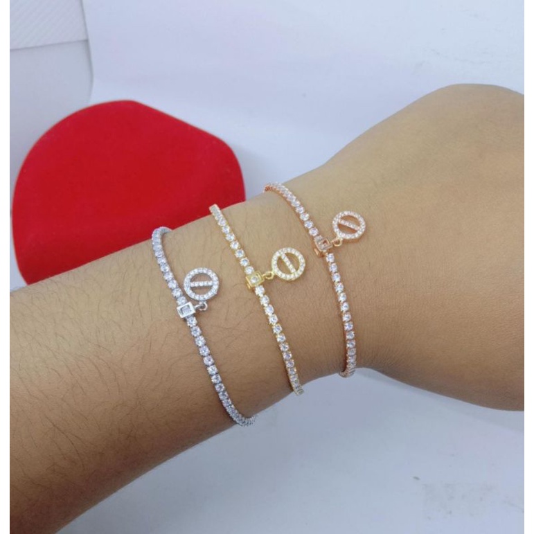 GELANG PERAK 925 ASLI LAPIS EMAS/GELANG SERUT LISTRING+GANTUNGAN BULAT MP/GELANG ASLI SILVER/GELANG FASHION WANITA