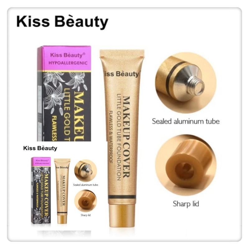 PROMO ECER!!!FOUNDATION MAKE UP COVER LITTLE GOLD TUBE FOUNDATION FLAWLESS &amp; WATERPROOF KISS BEAUTY NO.68084