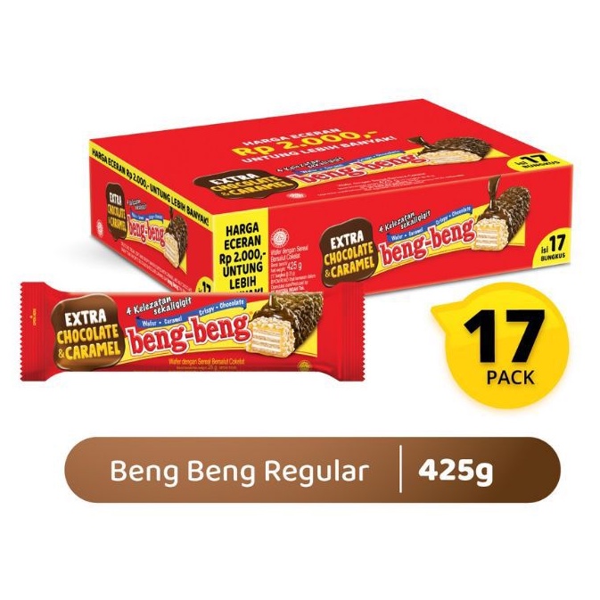 

Beng-Beng Regular Box Extra Chocolate Caramel (Isi 17pcs @25gr) Bengbeng Kemasan Baru